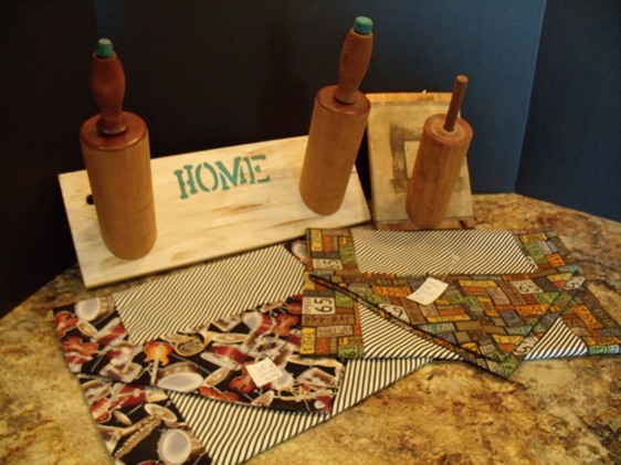 Rolling Pin Hanger, Table Runners( license plates, instruments, holidays)